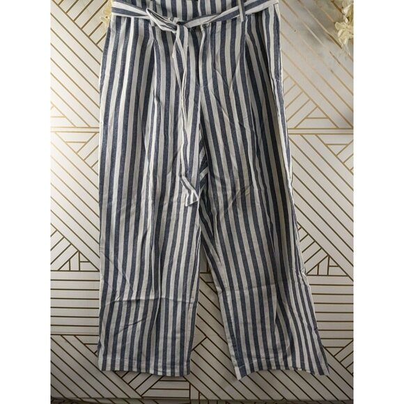 ZARA BASIC Women's Striped Cropped Pants Belted Size Small - Picture 5 of 9